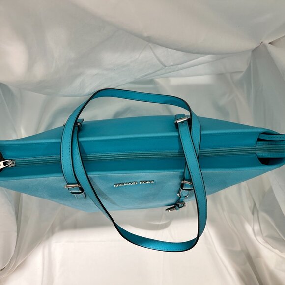 Michael Kors Aquamarine/Silver Safiano Leather Tote Bag - Picture 6 of 12